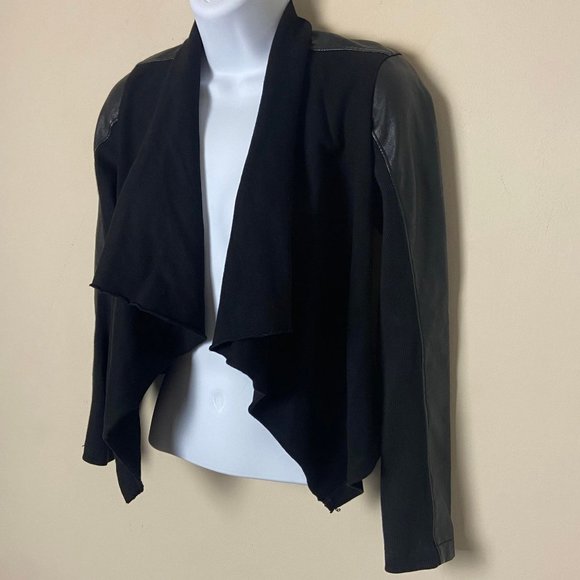 Blank NYC Jackets & Blazers - Blank NYC Black Faux Leather and Knit Open Front Moto Jacket size Medium